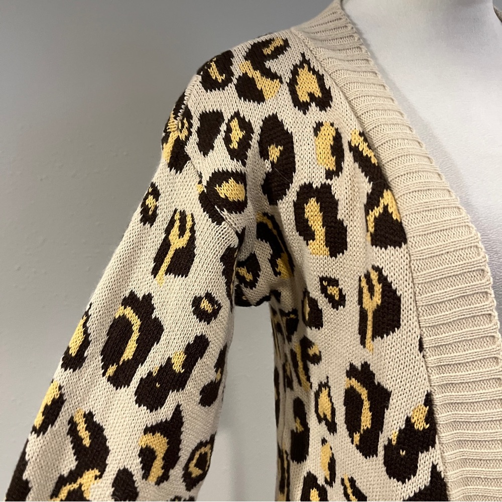 Leopard Print Open Front Cardigan‎ Sweater - Picture 3 of 12